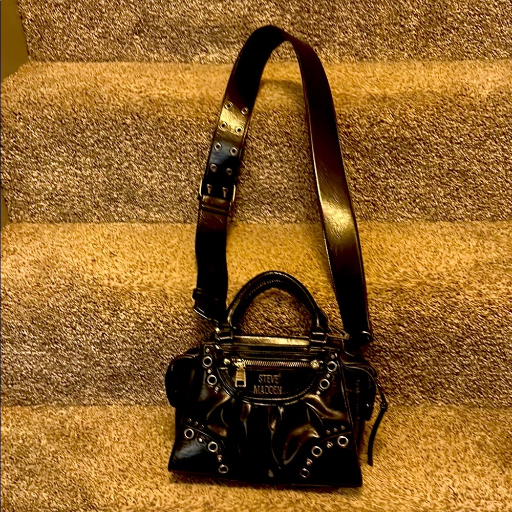 Steve Madden Black Crossbody Bag with Glossy Finish